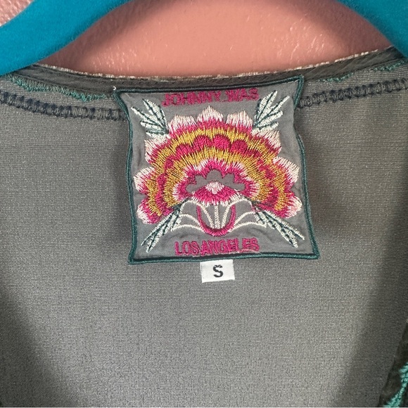 Johnny Was dark green v-neck tunic embroidered blouse size small long sleeves - Picture 4 of 8